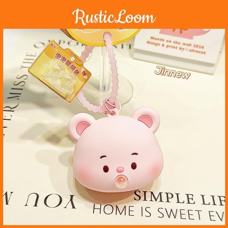 Style Cute Cartoon Silicone Cream Bear Bubble Pendant Keychain For Gift Trendy