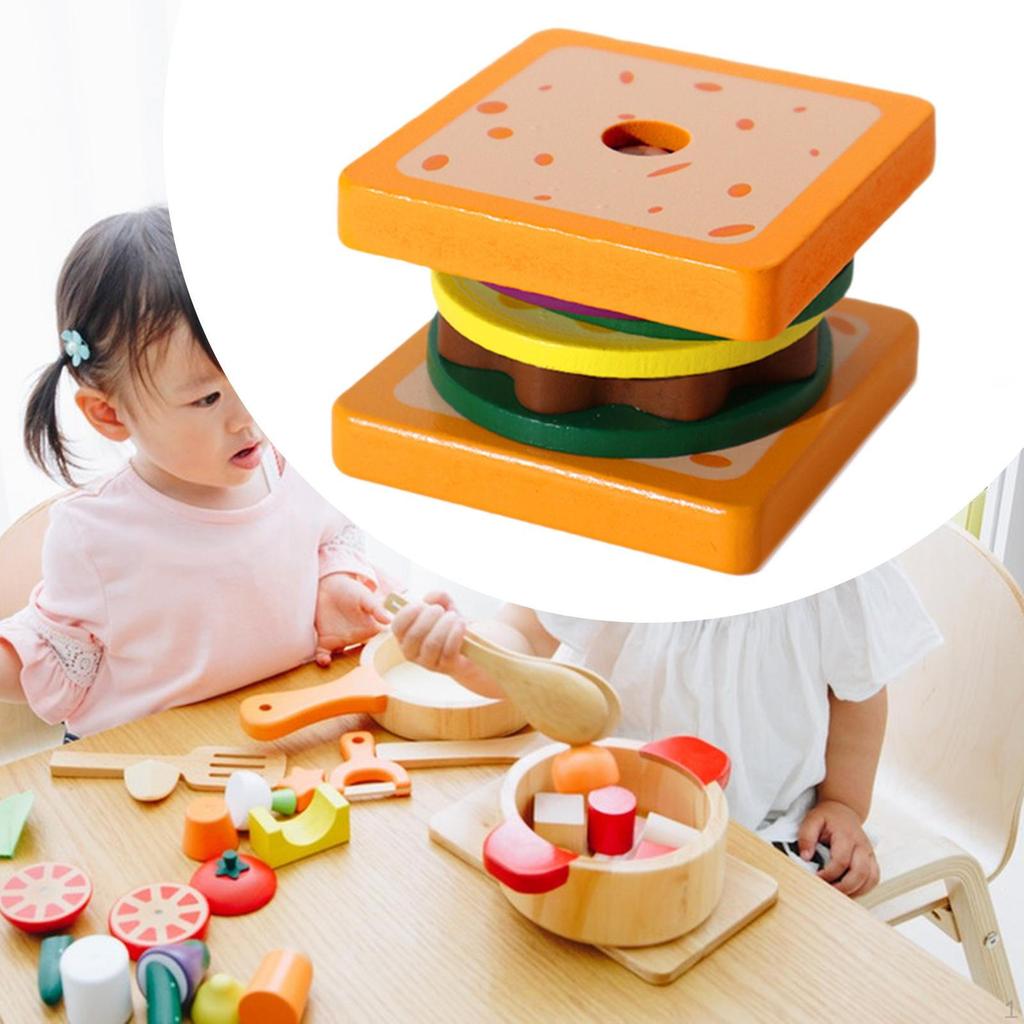 Food Stacker Toy Color Recognition Children Wooden Puzzle Wood Game for Birthday Gift