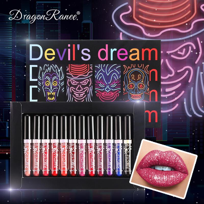 Halloweenowa czaszka Diamond Fantasy błyszczyk do ust błyszczący metalowy błyszczyk czerwony nieprzywierający błyszczyk do ust