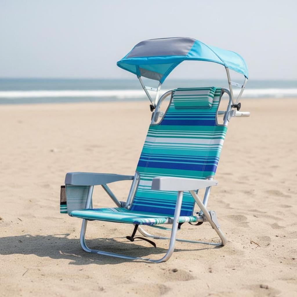 Beach Chair with Canopy Foldable Design Reclining