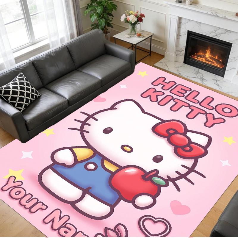 Crystal Velvet Rug Custom Name Text, Soft Non Slip Floor Mat Home DecorHello Kitty