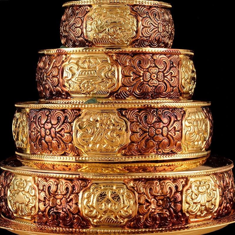 Buddhist Manza Furnishing Tantric Alloy Handicraft Auspicious Tibetan Tribute Gilt Buddhism Plate Home Gift Indoor Decorative