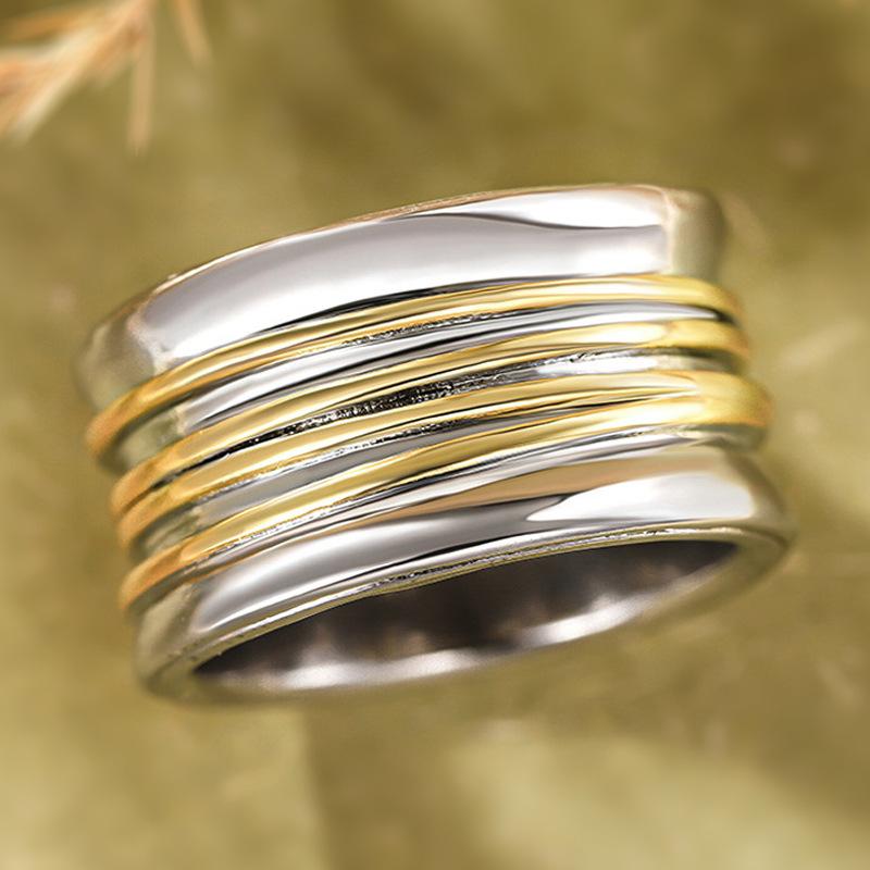 

2026 Two tone heavy industry wide face minimalist ring, personalized trend, popular design, personalized temperament, Zircon 7