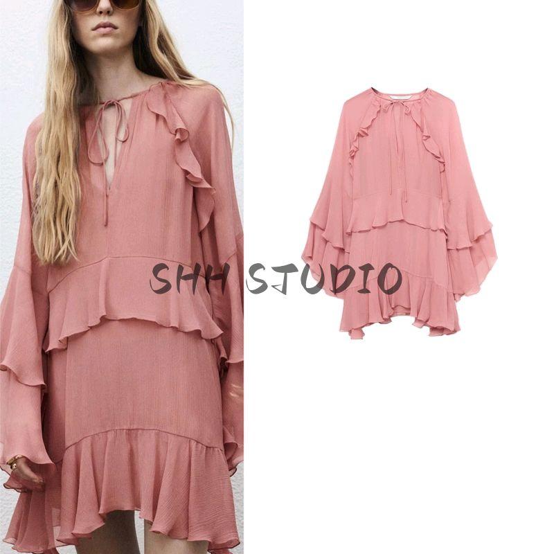 Fall New Women's Clothing French Style Loose Design Series Lead Bell Sleeve Ruffles Dress 17094446