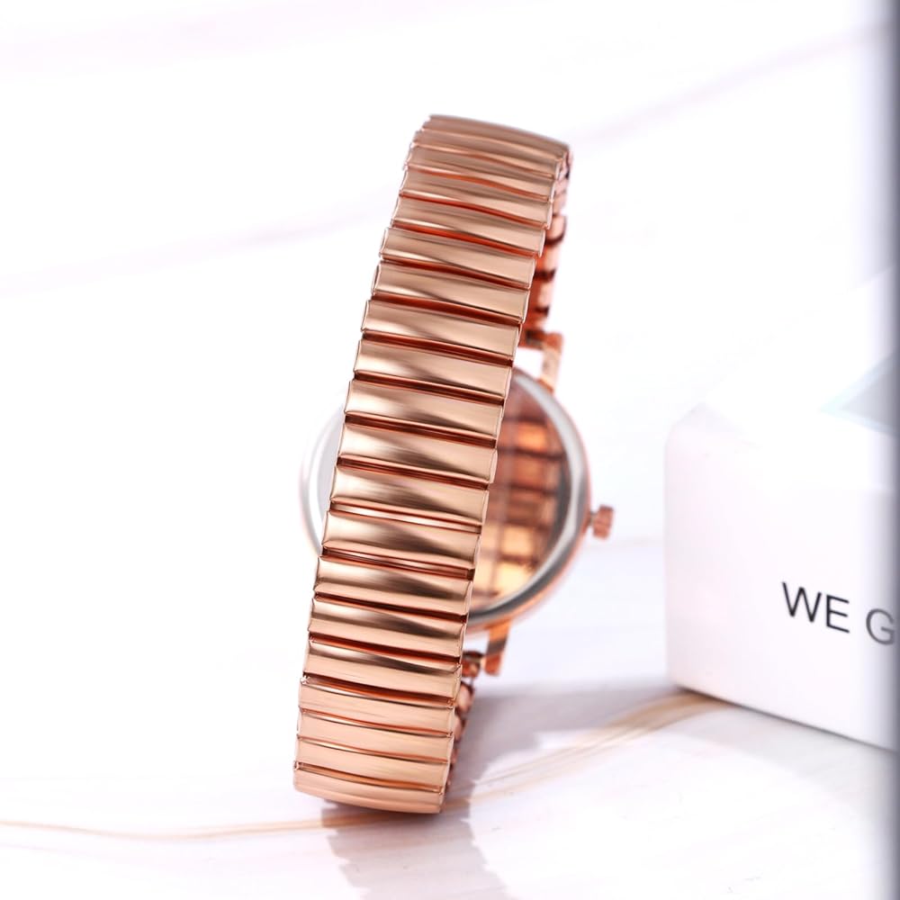 "Fashionable Women's Analog Quartz Watch Rose Gold Stainless Steel Bracelet Waterproof Free Size"
