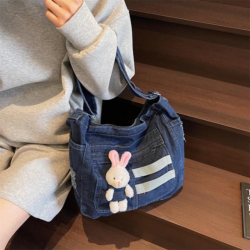 Wenyi Fan Large Capacity Shoulder Women's Bag Middle School Student Class Denim Crossbody Bag Commuter Work Handbag Women