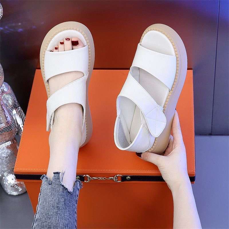 Popular Platform Sandals Women's Summer 2025 New Velcro Non-slip Soft Sole Mid-heel Skirt Casual Roman Shoes