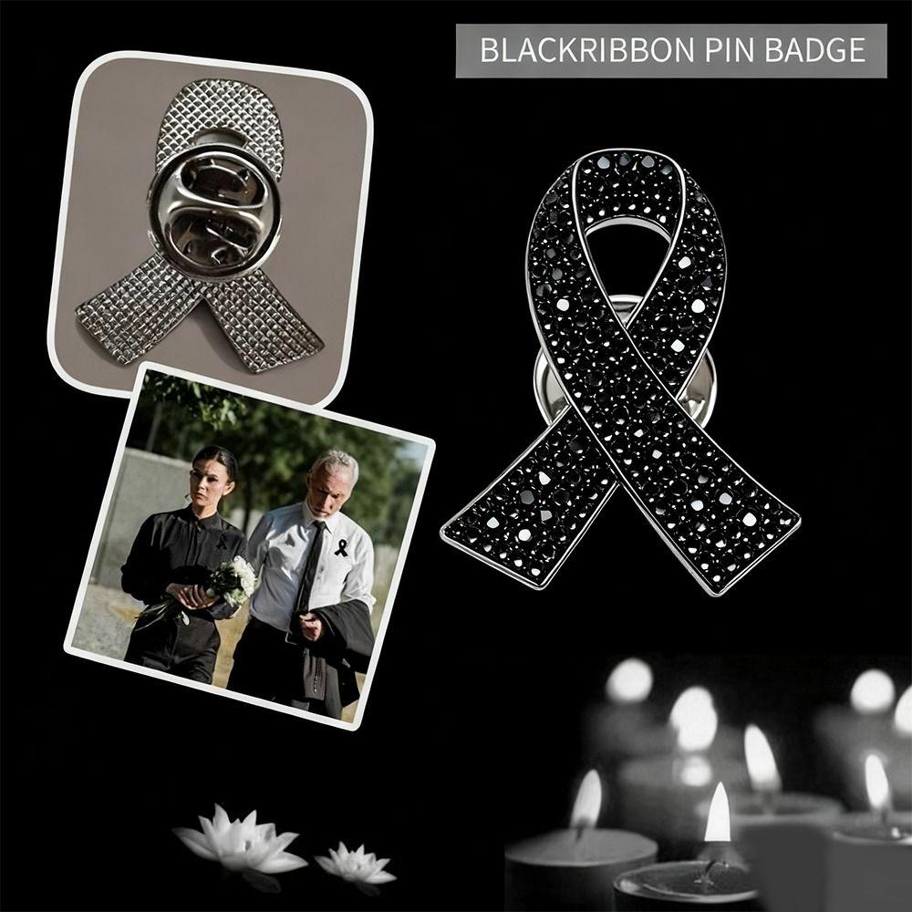 Svart Minnesmärke Svart Märke Souvenir Begravning Sorge Märke Strass Legering Svart Band Brosch Nål För Begravningar och Sorge