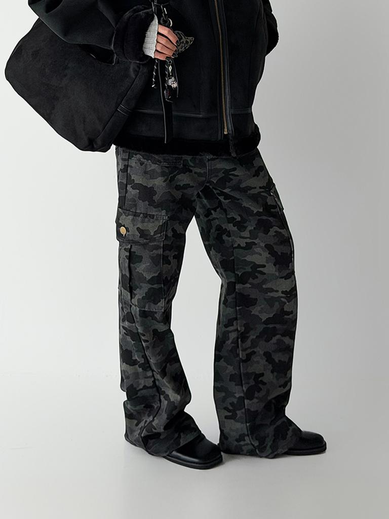 THE GREEN LAB Camo Military Cargo Pants [Camo Black]