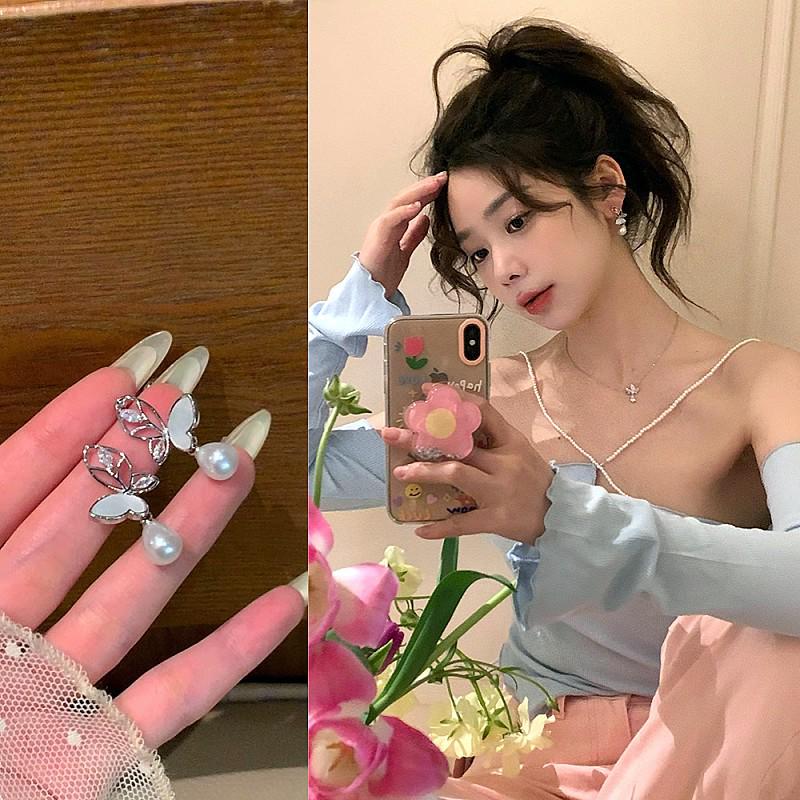 Kasuga Butterfly Pearl Earrings - Women's 2024 High-End Light Luxury Stud and Dangle Earrings