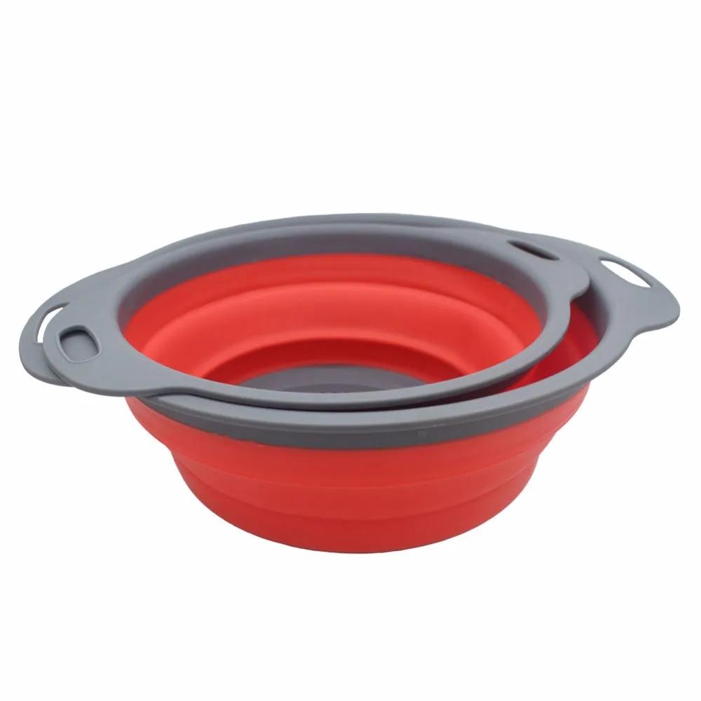 2 Pieces Collapsible Silicone Colander Folding Kitchen Strainer Including One 8 Inch and One 95 Inch