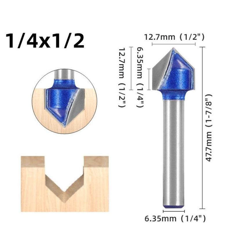 1/4inch 6mm Shank 90 Degree V Groove Template V-Groove V Grooving Router Bitit Carbide Milling Cutter Wood Drilling
