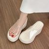 Fashion 2025 New Genuine Leather Slope Heel Transparent One Word Slippers for Women Height Increasing Thick Bottom Half Slippers