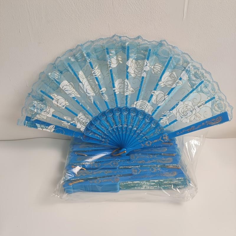 10pcs Elegant Folding Hand Fans for Women' Dance Wedding Decorations Plastic Ribs with Lace for Parties Graduation Events Decor