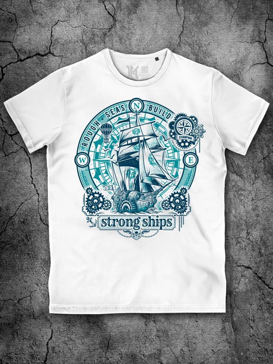 Steampunk Ship T-shirt with cotton print M