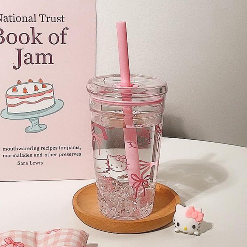Sanrio Anime Hello Kitty Straw Plastic Water Cup Large Capacity Portable Pc High Temperature Resistant Cup Student Cup Girl Gift