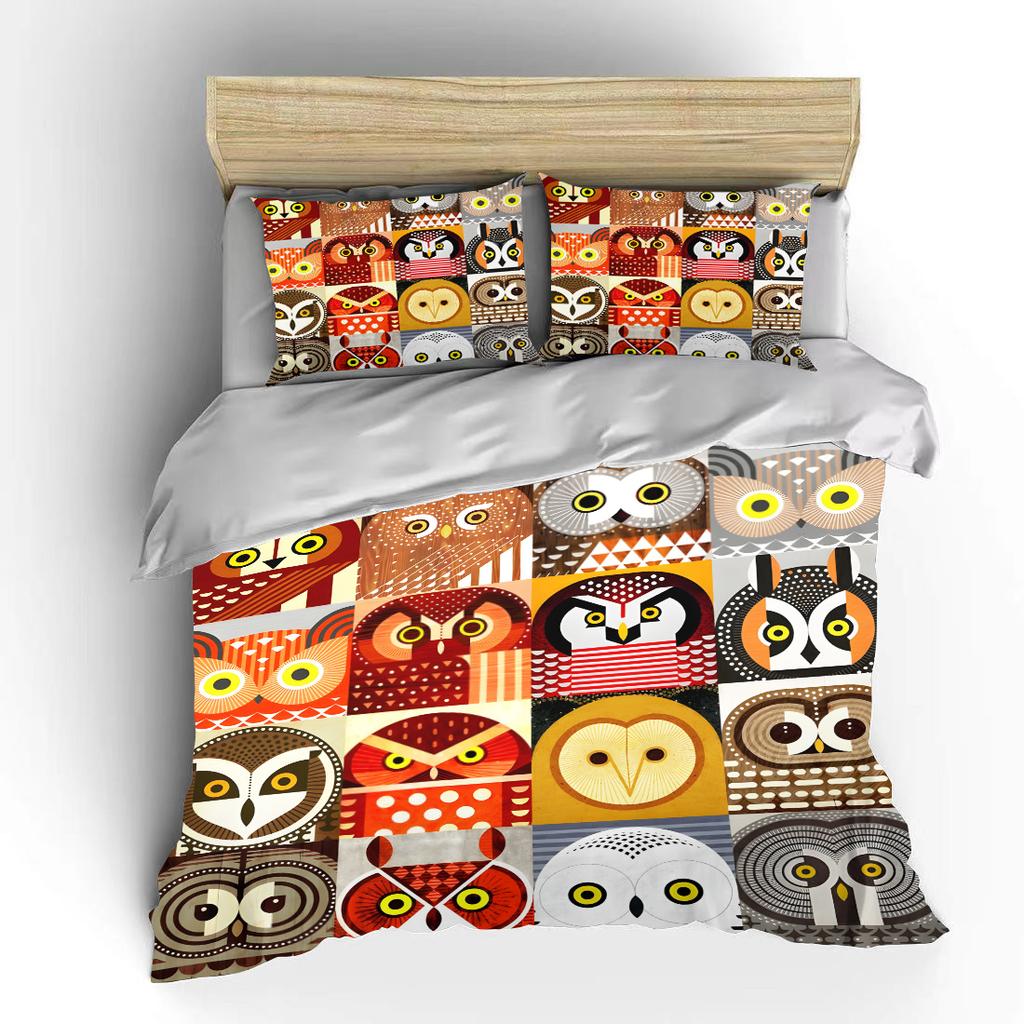 Colorful Geometric Owl Art Designs Print Soft Comfortable Duvet Cover Bedding Set Included 1*Duvet Cover  2*Pillowcases