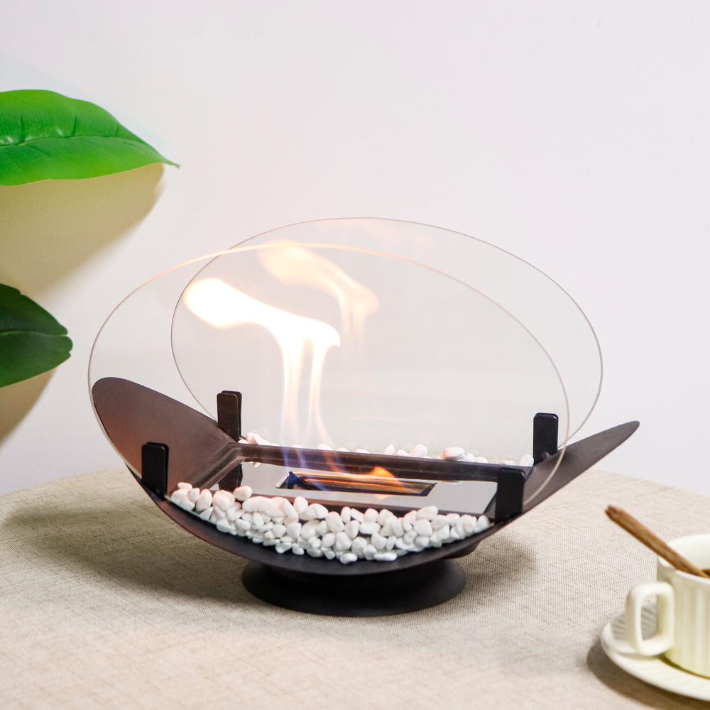 Modern Tabletop Fireplace Hotel Villa Indoor Ethanol Fire Pit Metal Matte Black Portable for Gathering Decoration