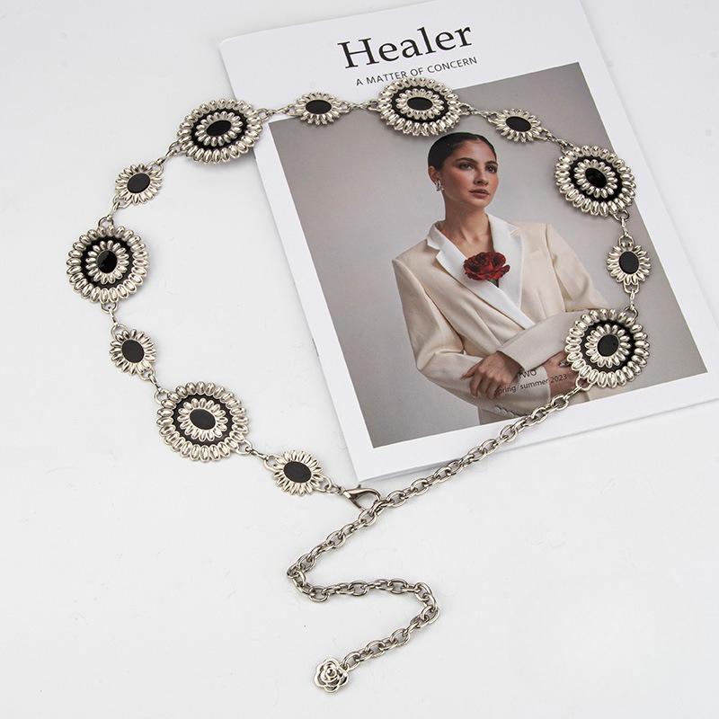 European and American National Style Metal Waist Chain Women's Personalized Versatile Dress Retro Waist Decoration Light Luxury Belt for Girls