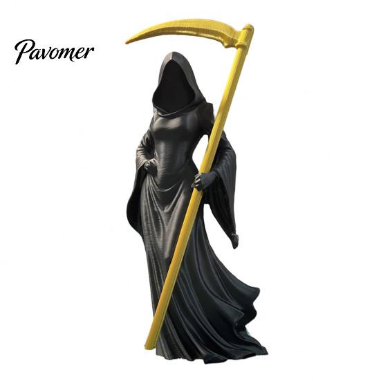 Mystical Fantasy Room Accents 3D Printed Female Grim Reaper Statue, Hooded Faceless Gothic Resin Figurine with Detachable Dark Academia Bookshelf