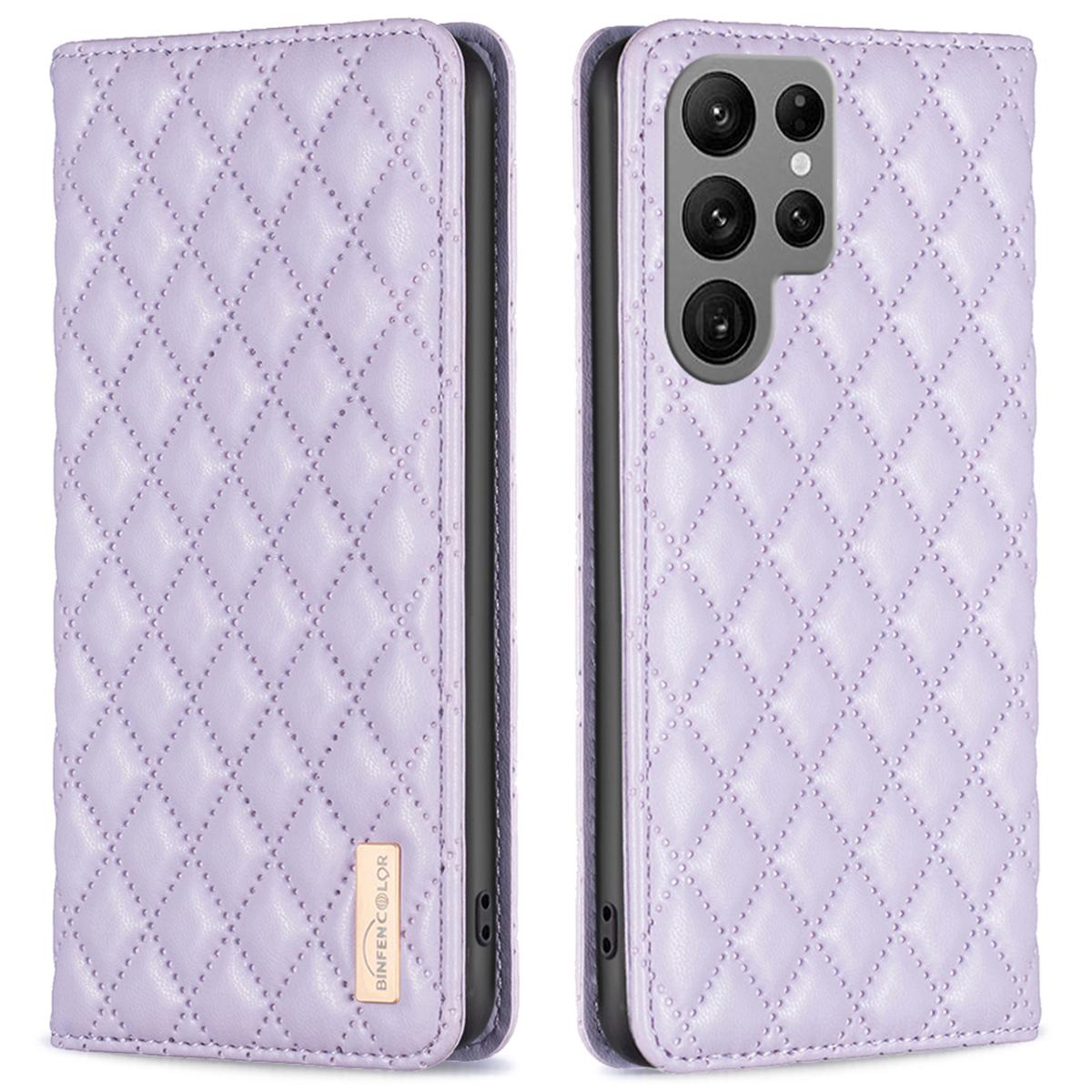 

BINFEN COLOR BF Style-16 For Samsung Galaxy S25 Ultra Case Card Slots Rhombus Leather Cover E