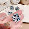 Vintage Floral Heart Earrings With Multifaceted Sea Blue Zircon Drops Copper Post Womens Jewelry
