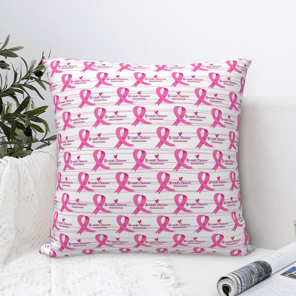 Breast Cancer Awareness Month Square Pillow Cases Ribbon Cushion Covers Fashion Polyester Decorative Pillowcase for Car 45x45cm