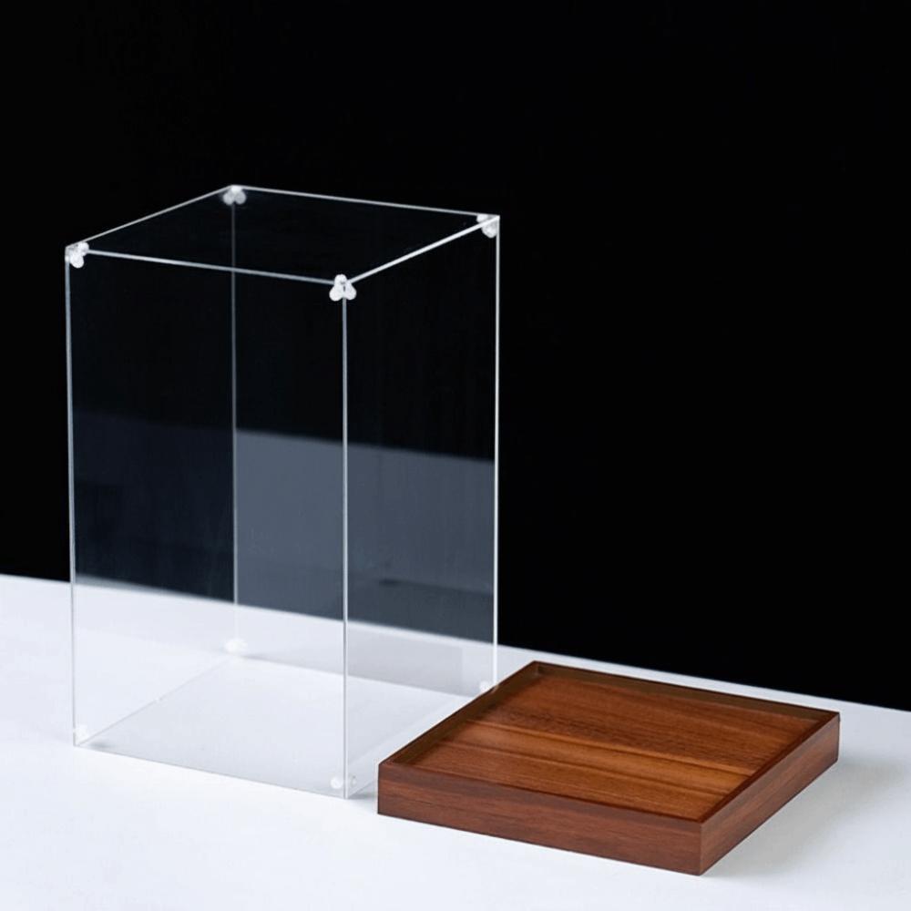 Transparent Acrylic Acrylic Display Case Stackable Design Wooden Bottom Model Display Case No-glue Assembly Display Box