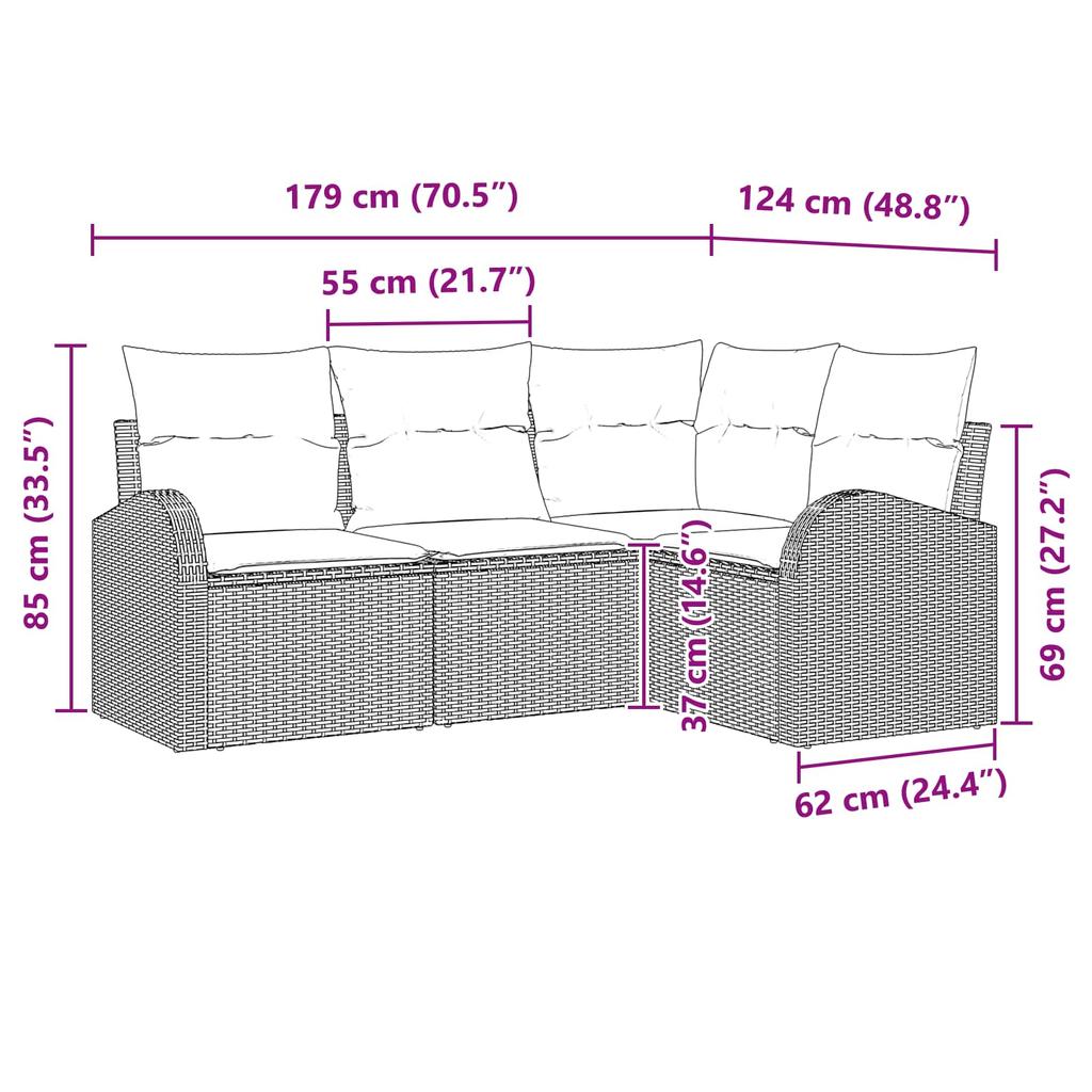 Garden Sofa Set Brown Poly Rattan