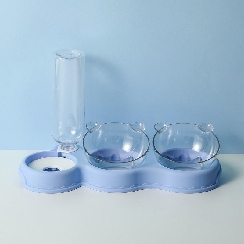 Pet Cat Bowl Automatic Feeder 3-in-1 Dog Cat Food Bowl With Water Fountain Double Bowl Drinking Raised Stand Dish Bowls For Cats