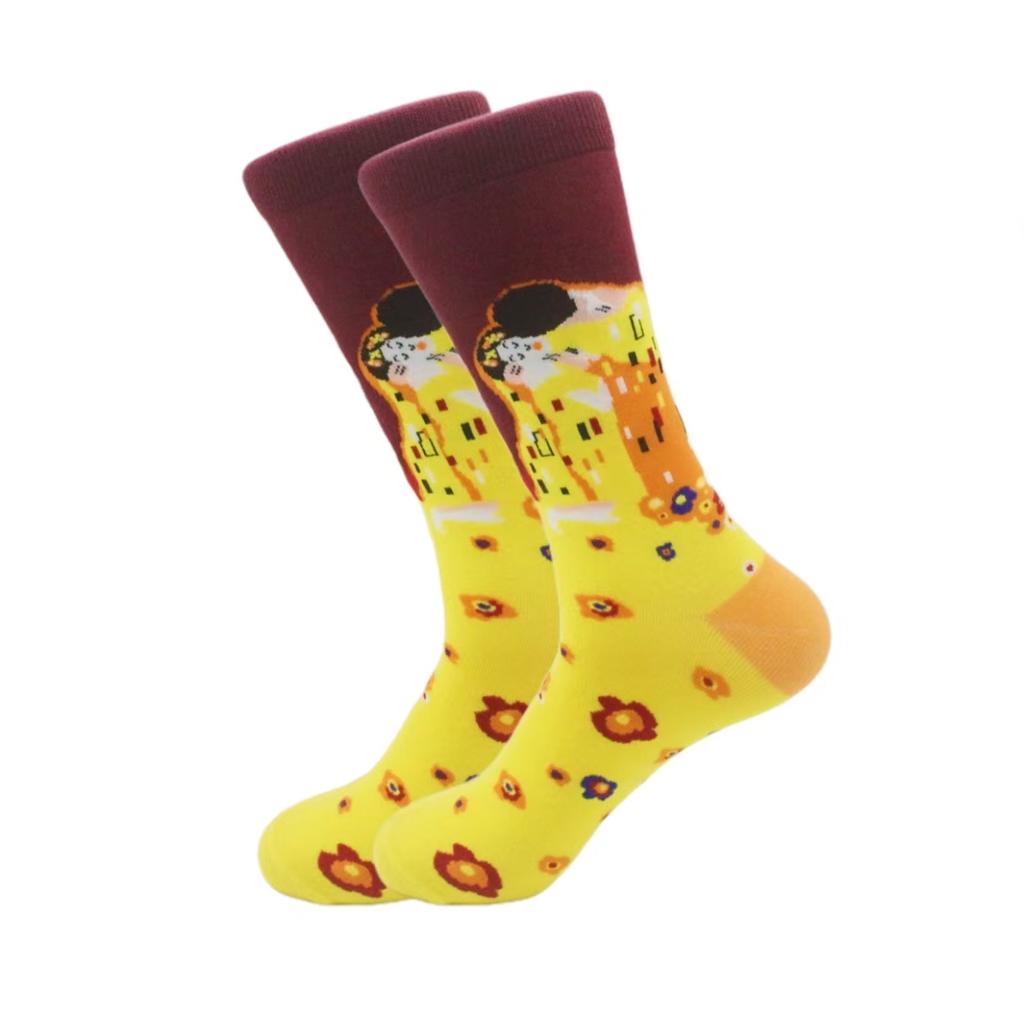 1 pair of European and American trendy socks with personalized street fashion oil painting series socks
