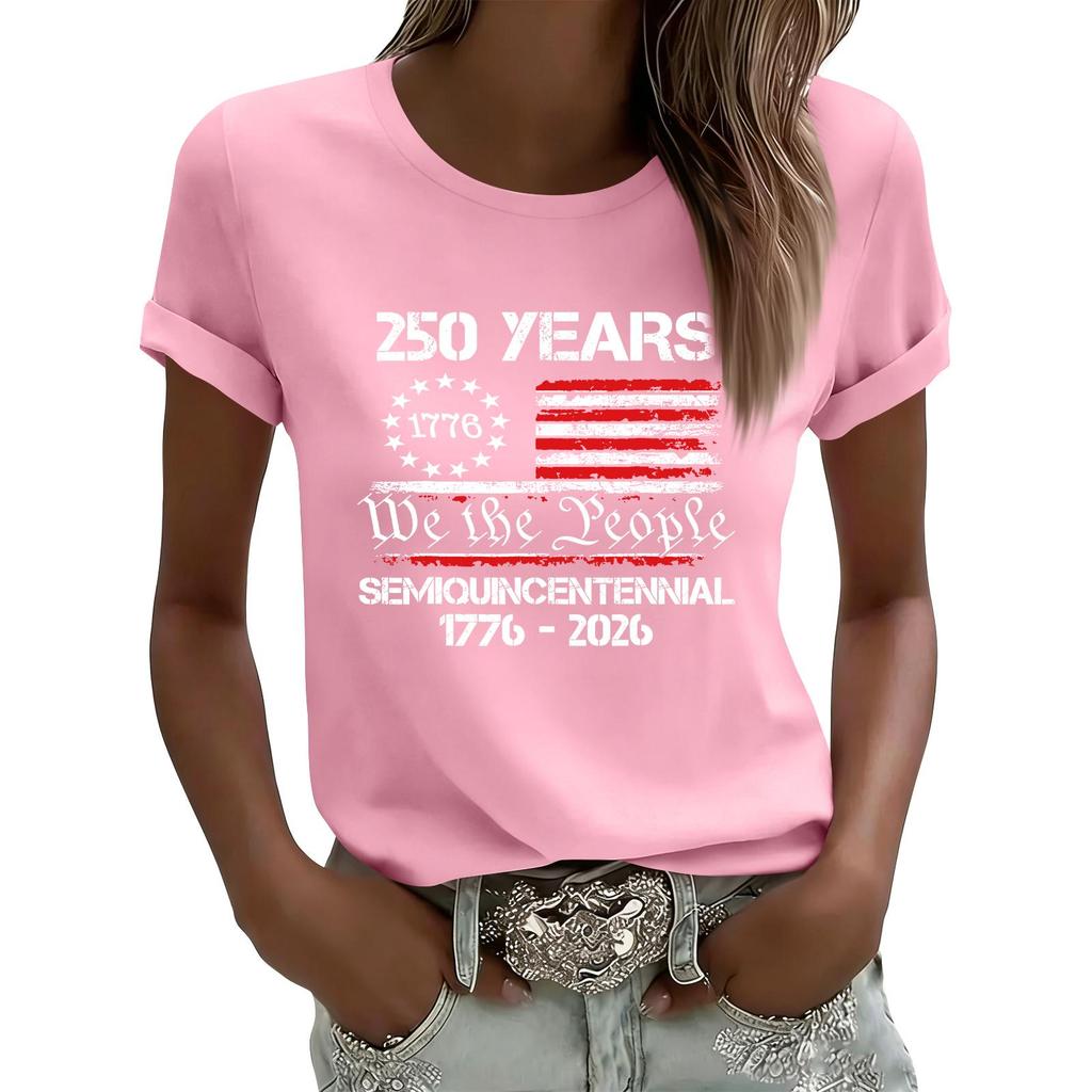 Dámské ležérní tištěné tričko s kulatým výstřihem, svetr s krátkým rukávem