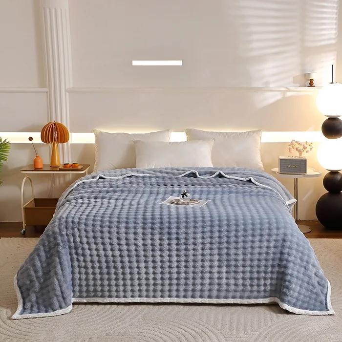 2025 new milk fleece rabbit hair bubble blanket double-sided fleece sheets office multi-function blanket