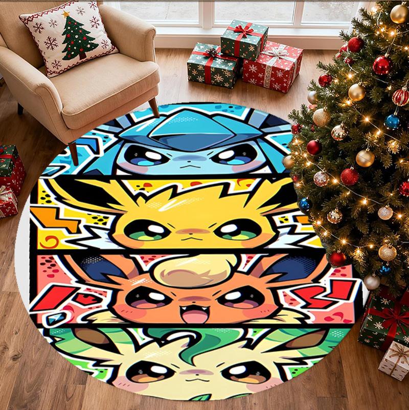 Pokemon Pattern Round Rug, Indoor/Outdoor Mat, for Picnic, Gameroom, Bedroom, Office, Living Room, Home Decor Carpet, Birthday Gift