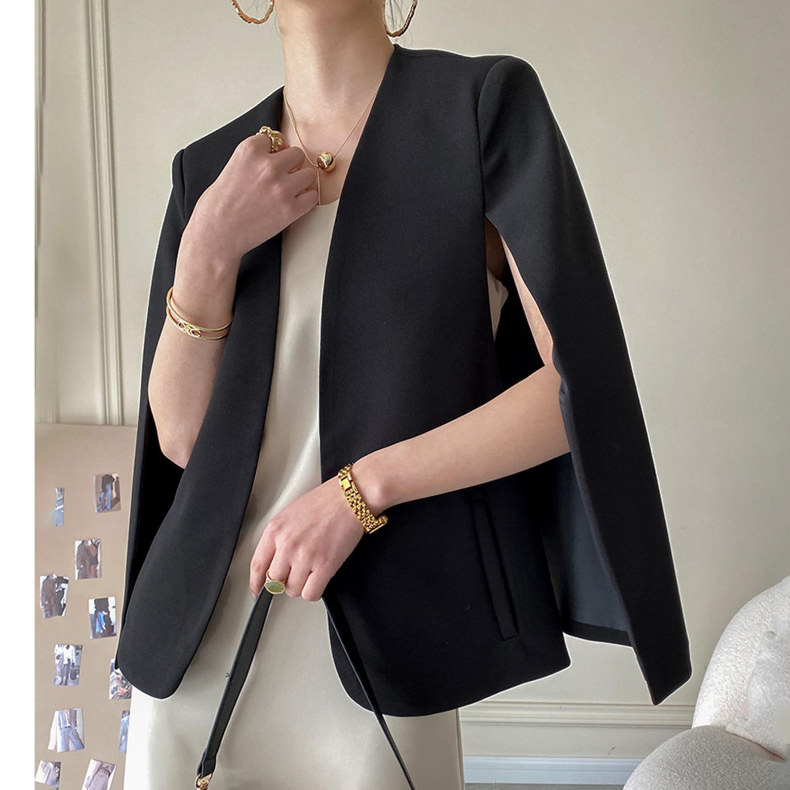 

Темпераментный женский костюм-пальто Маленькая накидка Женская мода начала осени Легкая куртка Минималистичная элегантная деловая одежда M чёрный