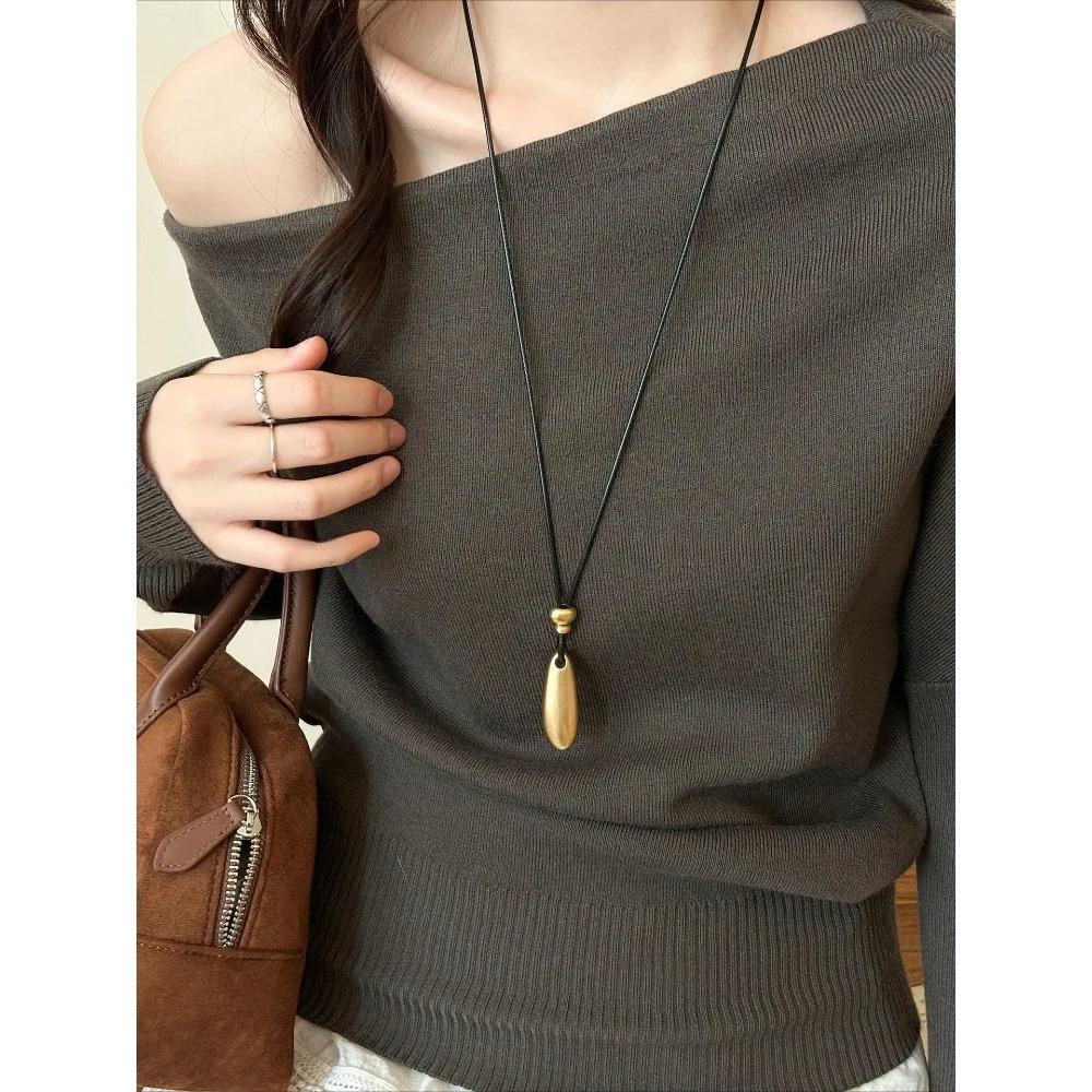 Fashionable Metal Droplet Shaped Pendant, Simple Black Rope Adjustable Long Hair Chain, Men's and Women's Accessories