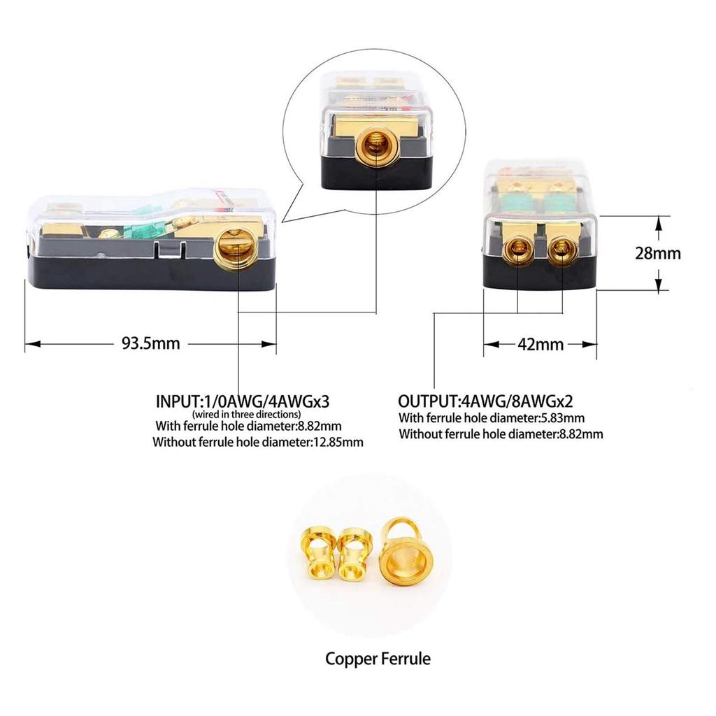 Fuse Holder, Qiilu 1 In 2 Out 0/4 AWG To 4/8 AWG Audio Power