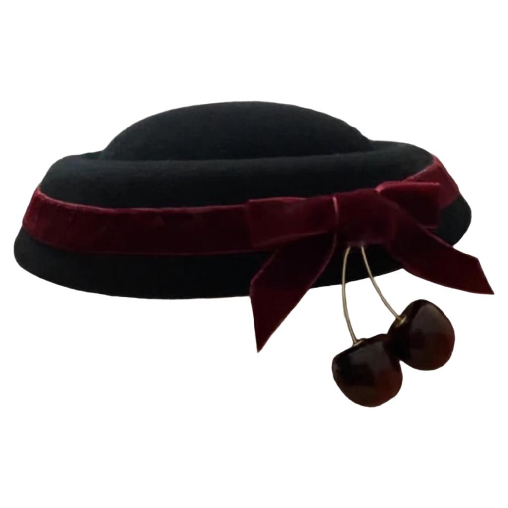 Cherry Bowknot Small Hat Hair Clip for Women Girl Sweet Beret Hat Head Accessory For Evening Party And Everyday Wear