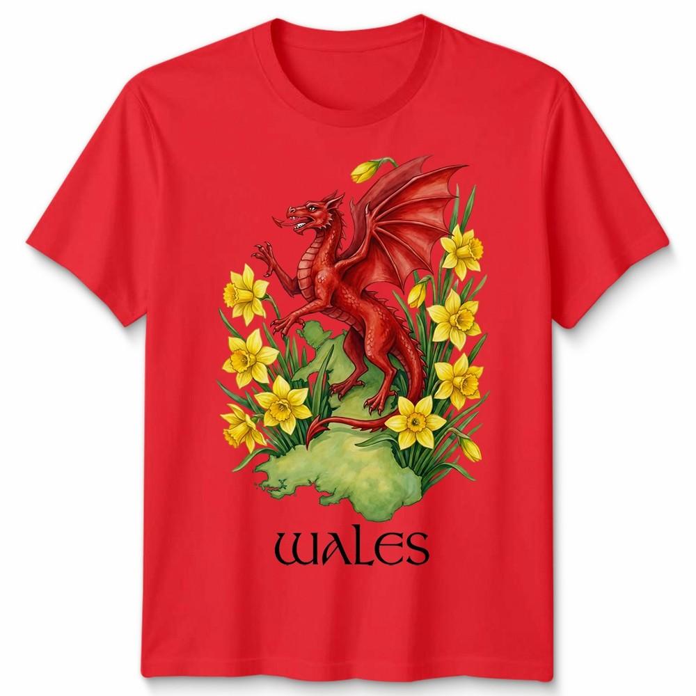 St Davids Day Welsh Flag Dragon Daffodil Wales Festival T Shirt Unisexs Kids Unisex