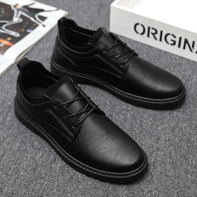 FashionLeather Shoes for Men Flat Non Slip and Waterproof Round Toe Man Casual Shoe Adults In Promotion Low Price Fashion 2024 Designer