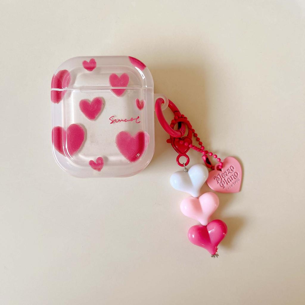 Ins Sweet Love Red Heart Keychain Imd Jane Earphone Case For Apple Airpod 1 2 Pro 2nd 3 Wireless Bluetooth Charging Box Cover