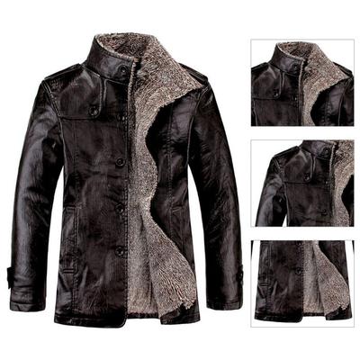 Fashionable Men Jacket Warm Solid Color Faux Leather Long Sleeve Men Coat  Winter Jacket Cardigan