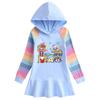 2026 Spring/Autumn Girls' Ruffle Rainbow Cartoon Hooded Long Sleeve Sweatshirt Dress