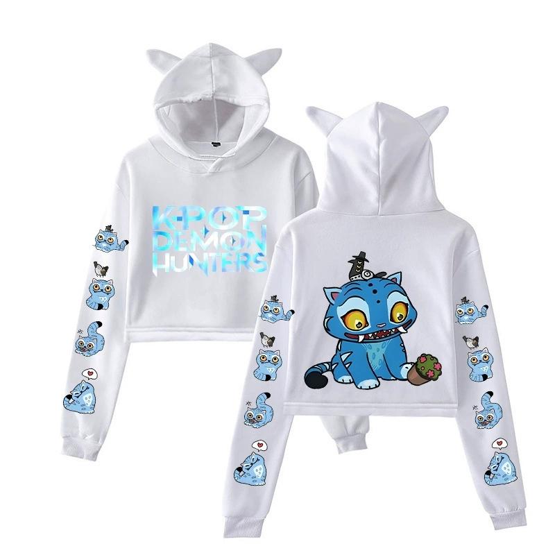 Anime Kpop Dämonenjäger Niedlicher Tiger Crop Tops Damen Sweatshirt Langarm Mädchen Mode Sweatshirts Geschenk