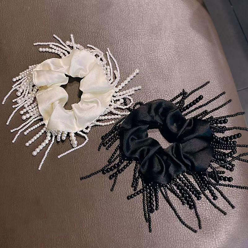 Satin Tassel Pearl Hair Tie - Non-Constricting Ponytail Accessory for Women