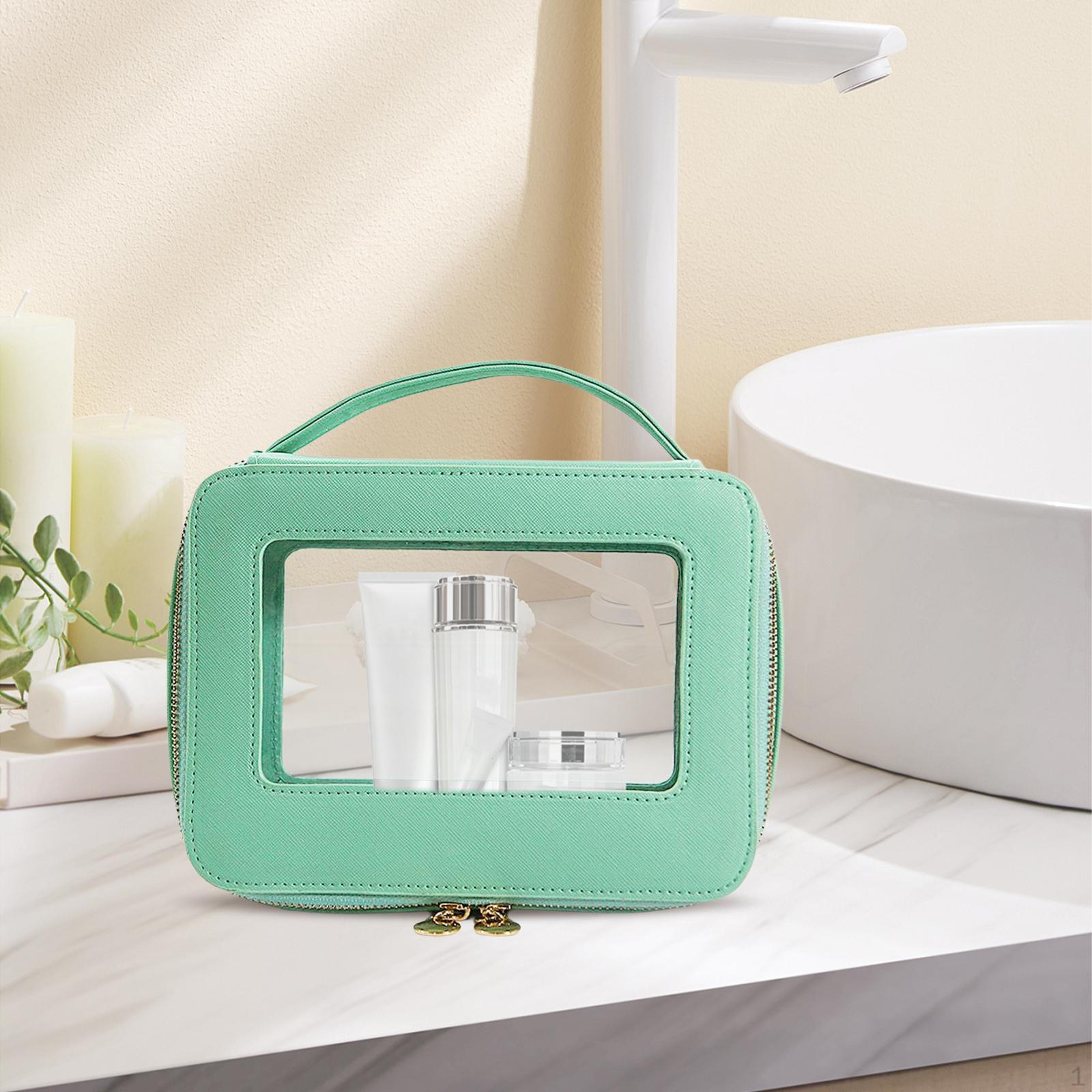 

Portable Bag Transparent Visible Washable PU with Carry Organizer Waterproof for Accessories Brushes зелений