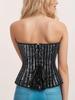 Silver Black Sequin Strapless Bodycon Corset Top with Bra Support for Women
