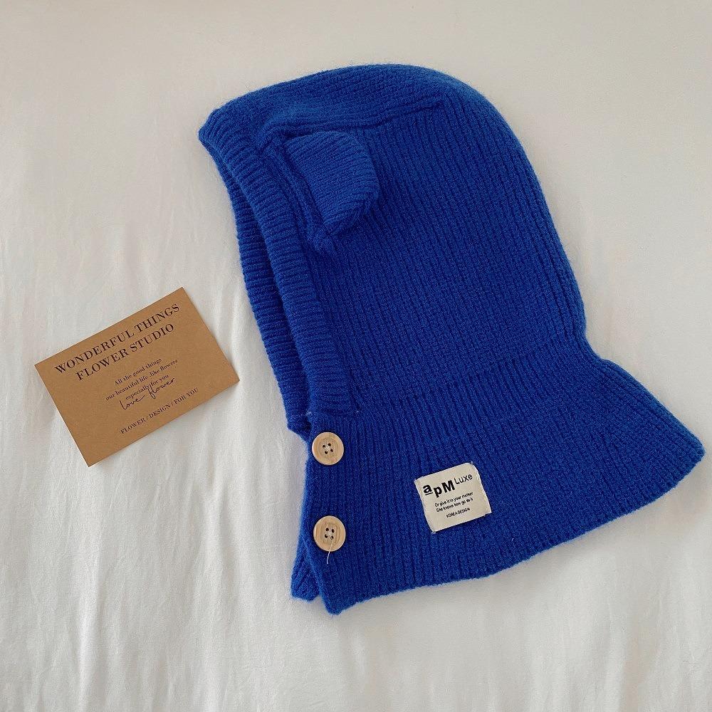 Boys Girls Bear Ear Knit Hats Soft Warm One Piece Scarf Cap Lovely Baby Hooded Hat  Toddler
