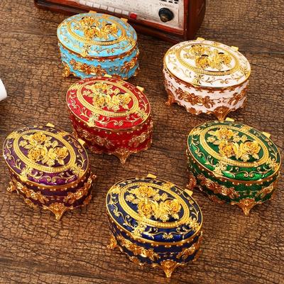 Mini Jewelry Storage Box Portable Oval Organizer European Style Necklace Case Alloy Storage Earrings Ring Dressing Table Display