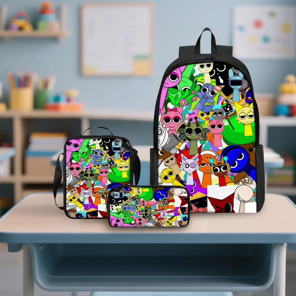 Anime Peripheral Printed Backpack, Personalized Backpack Storage Bag,Three Piece Backpack Lunch Bag Pencil Case Set,School Supplies